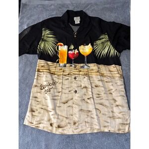 Luau Bamboo Bar Mens Large Black Rayon Tropical Cocktail Beach Camp Shirt L